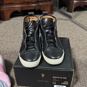 Frye Black Leather High-Top Sneakers